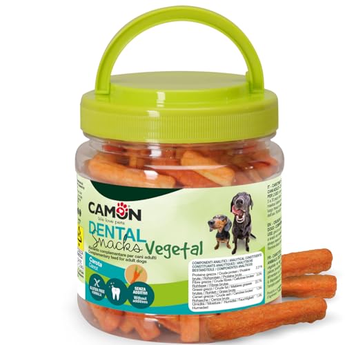CAMON Dental Snacks Vegetal - Carotine Croccanti - Snack Vegetale per Cani Adulti con il 94% di carota - Premietti 4cm - Gluten free formula - 150g