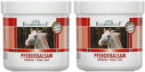 Kräuterhof Bálsamo de caballo cálido extra fuerte DUO (2 x 500 ml) – pomada térmica que promueve la circulación sanguínea, gel de masaje con castaño de indias y hojas rojas, alivia el dolor articular