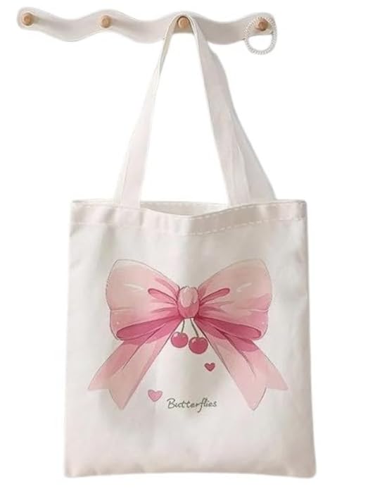 mohini dreams Pink Bow & Cherry Printed Canvas Tote Bag | Cute Butterfly Design White Cotton Tote for Women | Stylish & Reusable Handbag for Daily Use-picture-11