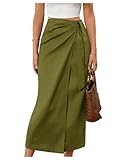 Milumia Women's Linen Knot Side Wrap Skirt Casual High Waisted Midi Skirts Olive Green Medium