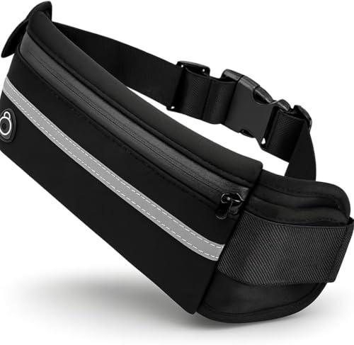 Pochete Preta Corrida Slim Academia Caminhada Ciclismo Fitness Unissex Impermeável e Ajustável - Bolsa de Cintura para Viagem Porta Dinheiro Cartão Celular - Discreta e Resistente - Premium