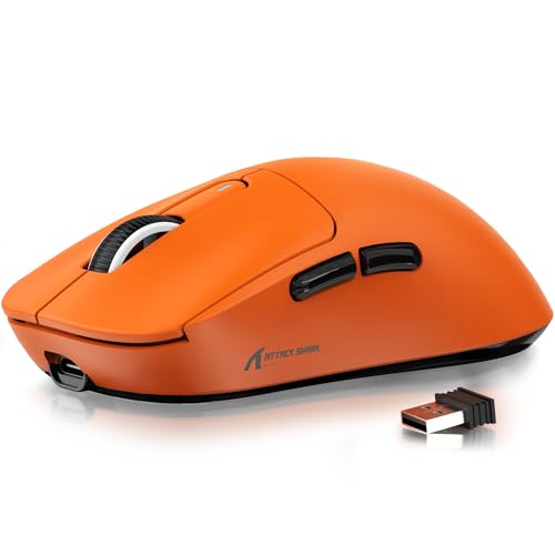 Image of ATTACK SHARK Gaming Mouse X3, 49g, SUPERLIGHT, Game Sensor PixArt PAW3395, Wireless /Wired BT /2.4G, 26000 DPI, 200 Hours Battery, G502, Office Mouse for Win11 /Xbox /PS /Mac, Orange