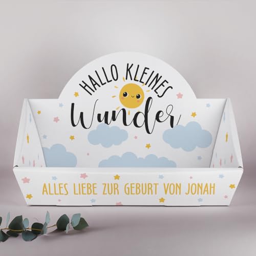 Striefchen® Personalisierter Präsentkorb zur Geburt als Babygeschenk zum selbst Befüllen (Kleines Wunder, 42,5 cm x 24 cm x 28 cm (B/H/T))