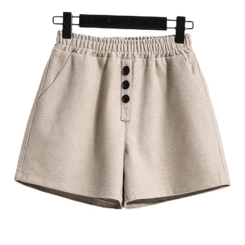 Yujun S-5XL Pantaloncini di Lana da Donna Taglie Forti Moda Femminile Elastico in Vita Pantaloni Casual Neri Tasche Larghe Pantaloni Corti Femme