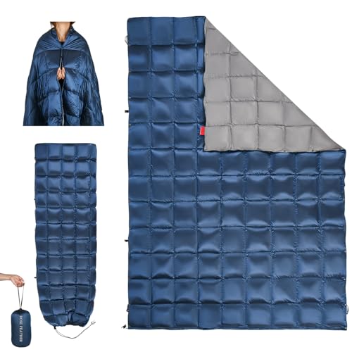 ROSE FEATHER Down Camping Blanket, Lightweight Outdoor Travel Blanket, Puffy Sleeping Bag Blanket, Waterproof Packable Backpacking Quilt for Camping,Travel, Airplane,Hiking,Picnic, 55''x79'' (Blue)