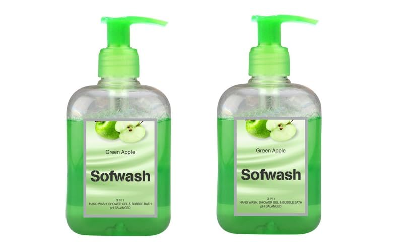 Sofwash 3 In 1 Hand Wash, Shower Gel & Bubble Bath - Green Apple-250ml (Pack of 2)