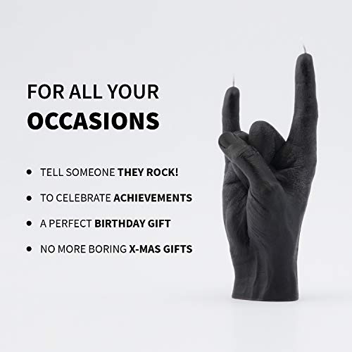 Candlehand Hand Gesture Candle You Rock - Big Real Hand Size 6.7 X 4.3 X 2.4 Inches - Handmade Home Decor Statue - Birthday, Office, Housewarming Gift (Black) #TOP3