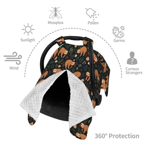 Image of Funny Hanging Sloth Baby Car Seat Canopy Nursing Cover for Newborn Car Seat Breastfeeding Covers Blanket Newborn Shower Gift