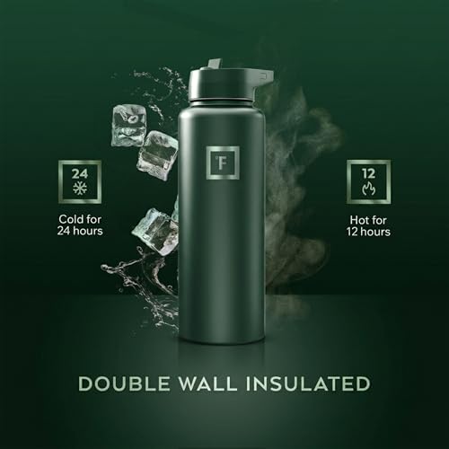 Image of IRON FLASK 40 oz Wide Mouth Water Bottle with Straw | Insulated Stainless Steel Sports Water Bottle with Leakproof Straw Lid - BPA Free, Cold 24 Hrs, Sweat Free (Dark Pine)