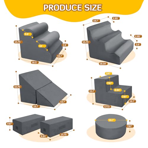 INFANZIA Climbing Blocks for Toddlers, 7-Piece Baby Foam Climbing Set, Soft Play Gym Equipment Toys with Foldable Block for Infant 3, Indoor Kid Crawling & Sliding Activity Play Set (Dark Gray) - Thumbnail 3
