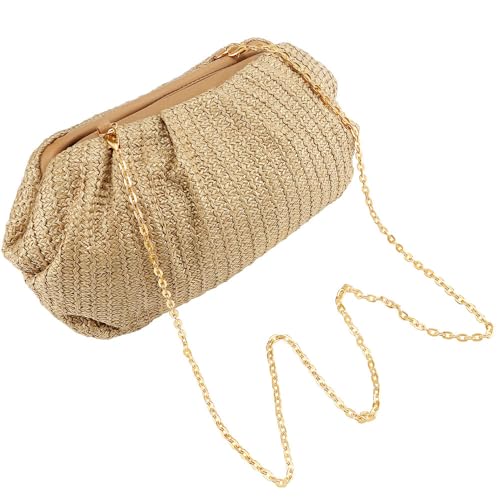 AHONEY Straw Purse Beach Bag Straw Designer Handbag for Women Nude Clutch Dumpling Pouch Boho Crossbody Shoulder Bags for Vacation Beach Summer