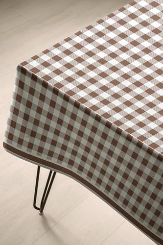 Image of Classic Brown and White Checkered 4 /6 Seater Table Cloth /Cover, 52 x 72 Inch, Buffalo Plaid Pattern, Rectangle Dining Table Cover