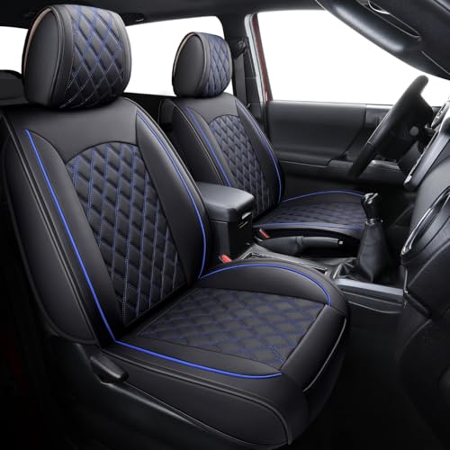 Image of Aierxuan Toyota Tacoma Seat Covers Waterproof Leather Full Set (Black-Blue)