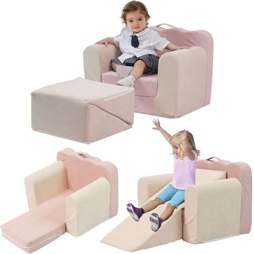 Image of Parkside Wind Toddler Folding Couch, 3-in-1 Flower Shape Footrest Sofa, Convertible Sofa Recliner/Glide, Comfortable Flip-Flop Sofa for Toddlers 0-2 Years (Beige Pink)…