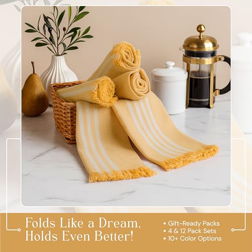 Image of Stripe Kitchen Towels 4 Pack, 16x26 Inches, Dish Cloths for Drying, Wiping, Absorbent Tea Towels, Washable Rags, Reusable Cleaning Cloths for Everyday Kitchen Tasks - Mustard Yellow