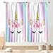TKUYO Unicorn Curtains for Girls Bedroom, Ombre Rainbow Pink Gold Princess Unicorn Colorful Blackout Drpaes for Girls Kids Baby Room Living Room Nursery Window Treatments 2 Panels Sets, 42