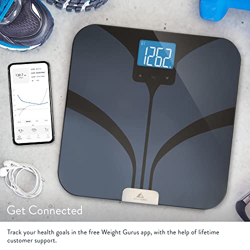 Image of Weight Gurus Bluetooth Smart Connected Body Fat Scale with Large Backlit LCD, by Greater Goods (Black)