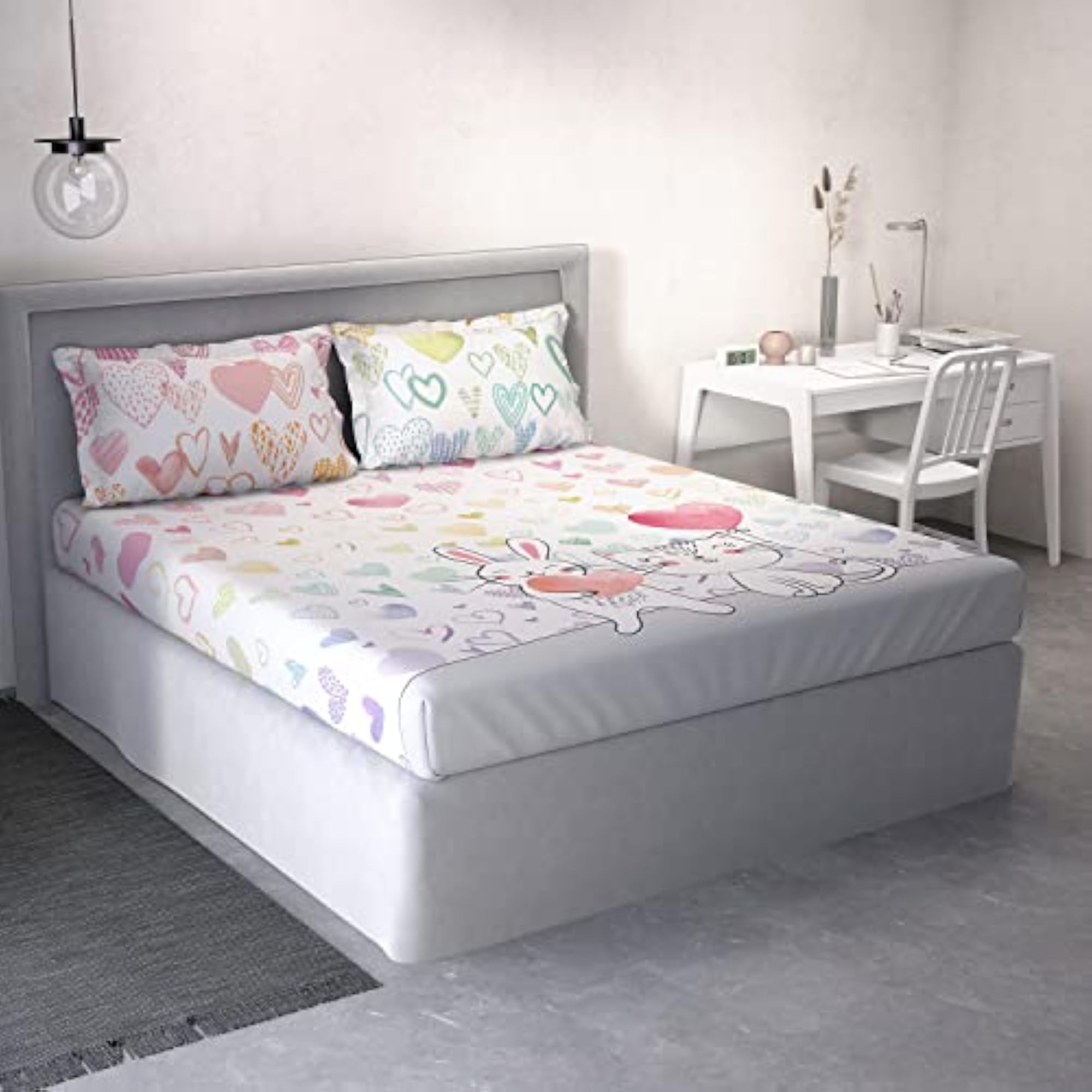 Kids Hearts Cotton Double Bedsheet with 2 Pillow Covers
