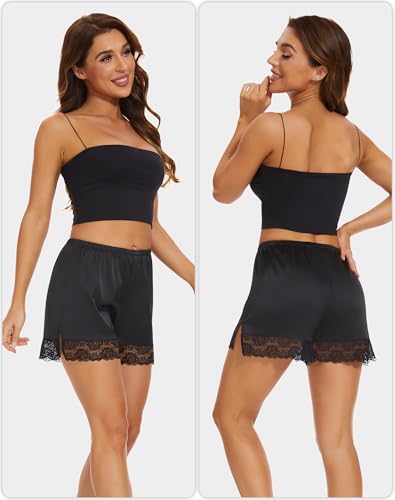 Image of MANCYFIT Satin Bloomers for Women, Lace Hem Slip Shorts