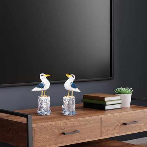 2 piezas figura decorativa de pájaro marino en madera miniatura 7