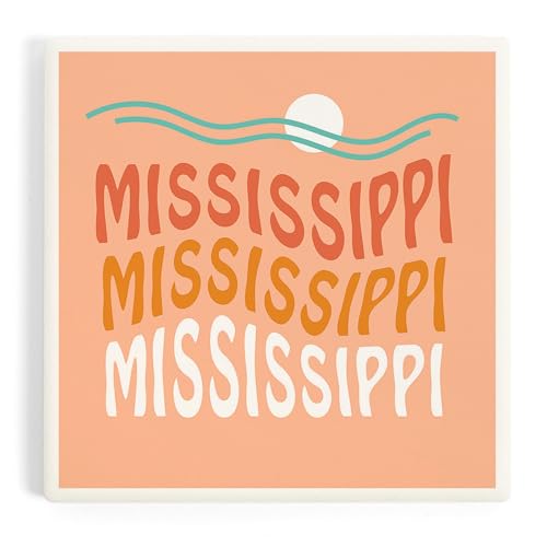Lantern Press Mississippi, Coastal Typography, Wavy Type (Absorbent Ceramic Coaster, Single, Cork Back, Kitchen Table Decor)