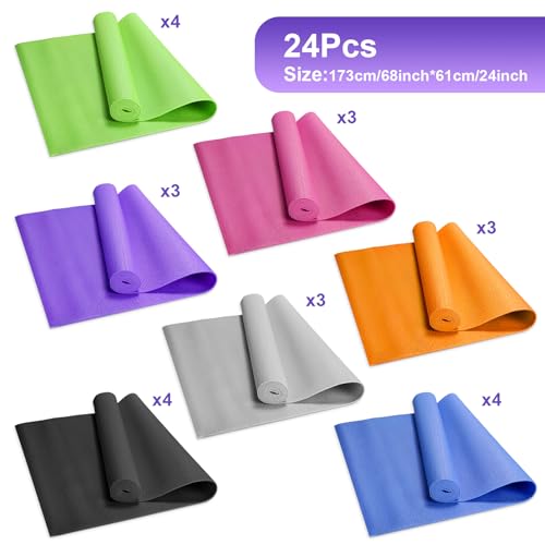 24 Pcs 3 mm Thick Yoga Mat Bulk, 68.11 x 24.02 Inches Exercise Workout Mat Non Slip Fitness Yoga Pad for Women Kids Gym Home Yoga Pilates, Reliable Sturdy Material and Easy to Clean (Multicolor) - Image 5