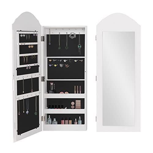 ML-Design Armario Organizador Joyero Moderno Montado en la Pared con Espejo 35x95x9 cm Compartimentos para Guardado de Joyas, Cadenas, Pendientes, Anillos, Armario de Madera MDF Colgante en Murro