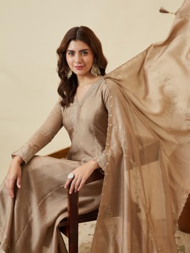 Image of MOKOSH Women's Silk Embroidery Anarkali Kurta Pant with Dupatta | Anarkali Kurta Set |Ethnic Kurta Set for Women |Floral Kurta 7 Colour Options Available |3 Piece Outfit