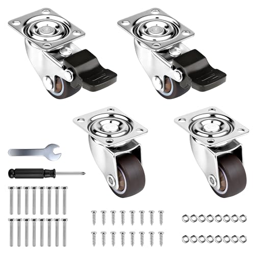 Xahpower Set de 4 Ruedas para Muebles 25 mm, Ruedas Giratorias con 2 Freno, Capacidad de Carga de 60 kg, Ruedas para Mover Muebles, Mesas, Armarios, Palets (25 mm)