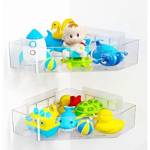 NUTSAAKK Bath Toy Storage Holder, Corner Clear Bath Toy Organizer Space Saving, 2 Pack Quick Dry Large Capacity Bathtub Toy Storage Shower Caddy for Bathroom Cover