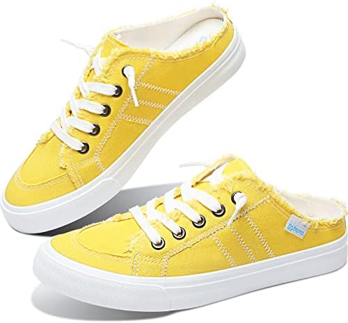 Obtaom Women Canvas Mules Memory Foam Clipper Fashion Sneakers Comfortable Slip-On Mule Backless Holiday Shoes（Lemon Yellow，US8）