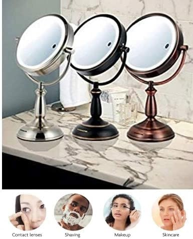 Miniatura 10 de Ovente Espejo de maquillaje de mesa iluminado de 7.5 pulgadas, lupa 1X y 10X, LED redondo giratorio de doble cara, táctil inteligente de 3 tonos,