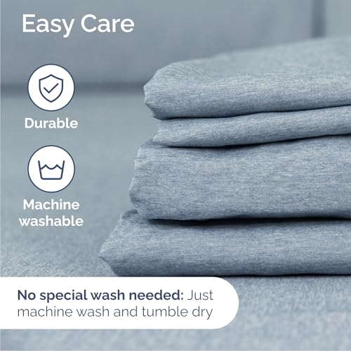 Image of Cal King 6 Piece Bed Sheet Set - Soft & Cooling Sheets - Heathered Blue | Ultra-Soft Hotel Luxury Bedding Set with 8-16 Inch Deep Pockets, 1 Flat & 1 Fitted Sheet & 4 Pillowcases, Wrinkle & Fade Free