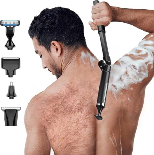 Afeitadora espaldas Masculina, 4 en 1 Afeitadora Corporal Masculina con brazo extensible Ajustable, Depiladora Corporal Impermeable IPX6, Maquina Depilar para Cabeza, Barba, Axilas y Piernas