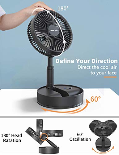 OPOLAR 2021 8-Inch Rechargeable Foldaway Fan, Battery Operated Pedestal Fan with Remote Control, Oscillating, Stretchable, Timer, 4 Speeds, 7200mAh Table Fan for Home, Camping, Outdoor and Office