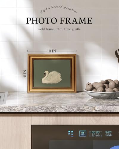 Image of VIYYIEA Vintage Gold Framed Wall Art for Living Room, Swan Canvas Prints Home Decor, Oil Painting Picture, Bedroom Wall Decor Gifts for Friends or Family -【Swan Green】-(10L x 8W)