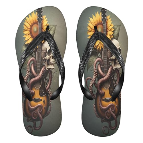STAYTOP Guitar Sunflower Skull Flip Flops Sandals of Men's & Women's,Sandals Beach Slippers Shower Slides