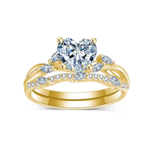 Round/Oval/Princess/Marquise/Pear/Heart/Emerald Cut Moissanite Bridal Sets Infinity Twisted Wedding Ring Set, 10K 14K 18K Real Gold Leaf Art Deco Engagement Ring Sets GRA Certified for Her Women Gift for Anniversary Wedding2