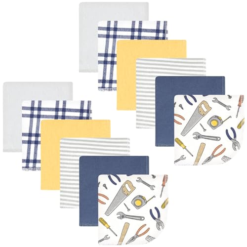 Image of Hudson Baby Unisex Baby Flannel Cotton Poly Washcloths, Construction Work 12Pk, One Size