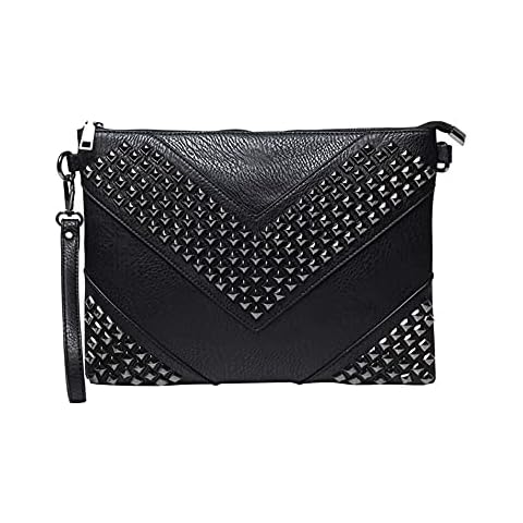 NIGEDU Oversized Clutch Bag Purse Women PU Leather Crossbody Shoulder Bags Studded Wristlet Handbag Rivet Envelope Clutches, Black, L (BB284) Cover
