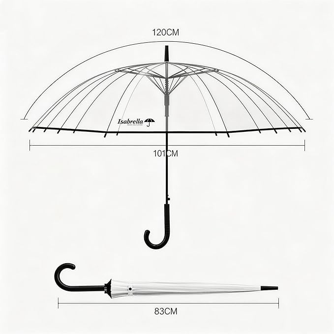 Image of ISABRELLA Transparent Umbrella For Rrain Big Size-White Dome 120CM Windproof Automatic Open Long Handle Rain Umbrella for Women & Men-Outdoor, Weddings, Travel，Daily