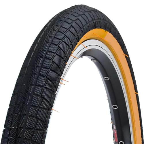20 1.75 タイヤ 47-406 自転車 20インチ | 20x1.75 35-65PSI 折りたたみ自転車用 | 20 x 1.75 黄色のサイドウォールデザインのタイヤ | 軽量設計と独自の排水トレッド設計 60TPI