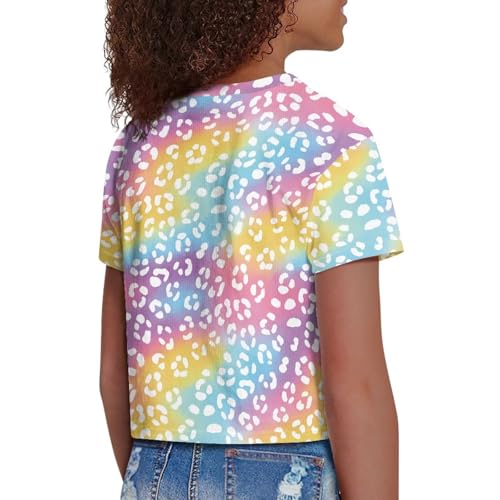 Image of Girls Crop Tees Crew Neck Casual Short Sleeve T Shirts Kids Loose Soft Comfortable Tees Blouses Shirt for Little Girl