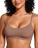 OEAK Womens Comfortable Bras No Underwire Cami Bra Seamless Unlined Bralettes Scoop Neck Unpadded Everyday Sports Tshirt Bra Latte,S