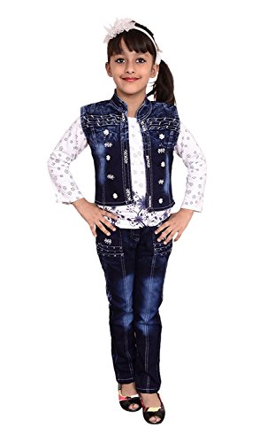 KHOOBSURAT FASHION Girl's Denim 3-Piece 