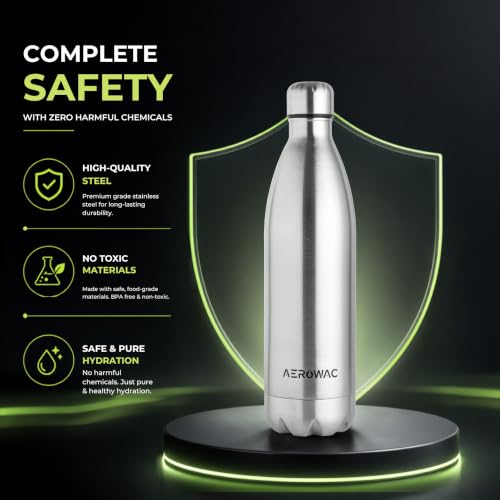 Image of 304 Stainless Steel Viva Insulated Flask 1000ml | Hot & Cold 24 Hours | Double Wall, Lightweight, Leak Proof, BPA-Free Bottle | Ideal for Office, Gym, School & Travel (Matte Silver, Pack of 1)