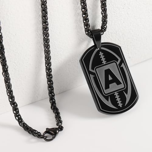 Football Letter A-Z Initial Necklace Dog Tag for Men Boyfriend Athletes Sports Stainless Steel Pendant Chain Jewelry Gifts 24 Inch2