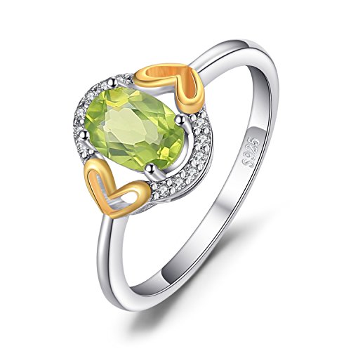 JewelryPalace Ovale Bague Naturelle Peridot en Sterling Argent 925 14K or Coeur Bicolore Pour Fille, Bague Pierre Anneau Fin Femme, Ensemble Parure de Bijoux Cadeau d'Anniversaire