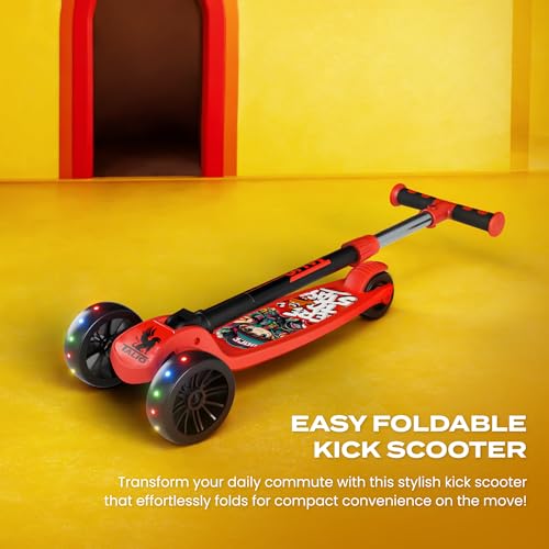 Image of TALIO Kids Kick Scooter for 2-5 Years Boys & Girls- Foldable 3-Wheel Scooter with LED Wheels, 4 Adjustable Heights, BIS Certified, 30kg Capacity - Red & Black (GK-103 /02)