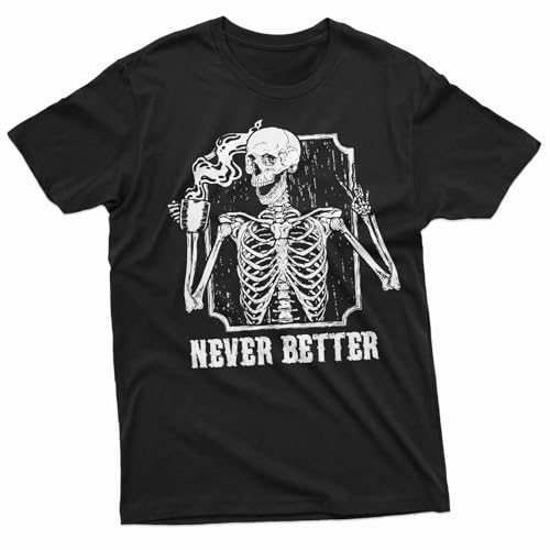 VHUGrtiok Coffee Skeleton Halloween Funny T-Shirt Skeleton Halloween Shirts Funny Unisex T Black XXL